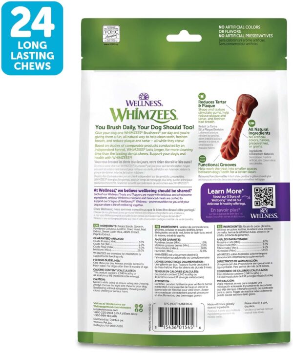 WHIMZEES by Wellness Small Dental Chews for Dogs, Grain-Free, No Artificial Colors, Freshens Breath, Long-Lasting Treats, VOHC Accepted, 24 Count(Pack of 1) - Image 2