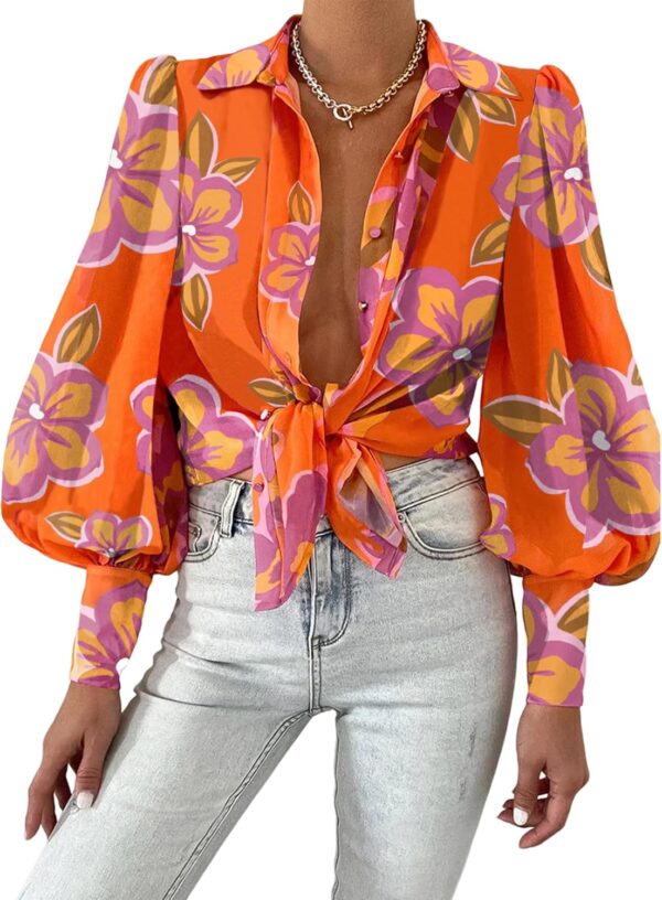 BTFBM Women Fashion Button Down Shirts Lapel V Neck Printed Solid Boho Long Sleeve Blouses Dressy Casual Summer Fall Top