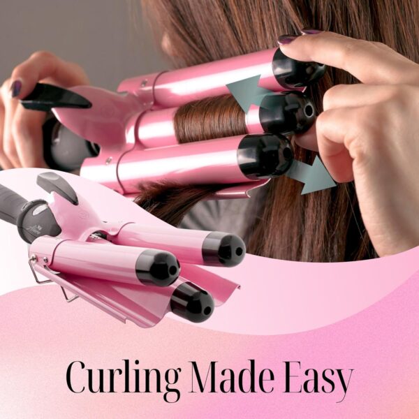 Alure Three Barrel Curling Iron Wand Hair Waver with LCD Temperature Display - 1 Inch Ceramic Tourmaline Triple Barrels, Dual Voltage Crimp - Image 7