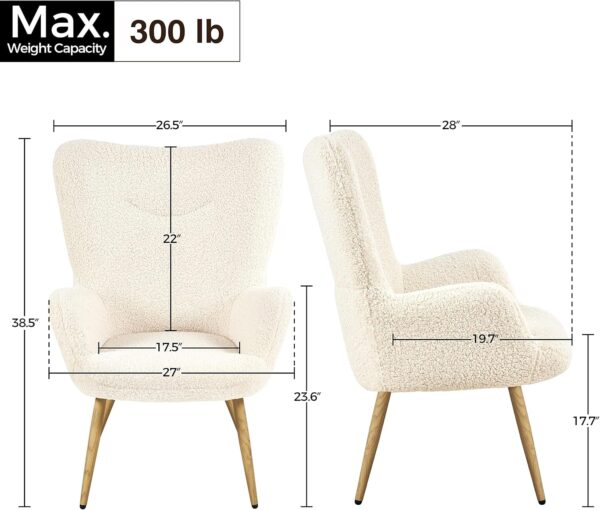 Yaheetech Boucle Vanity Chair, Modern Fluffy Accent Chair, Armchair with High Back and Wood-Tone Metal Legs, Downy Barrel Chair Soft Backrest for Living Room Bedroom Home Office, Ivory - Image 3