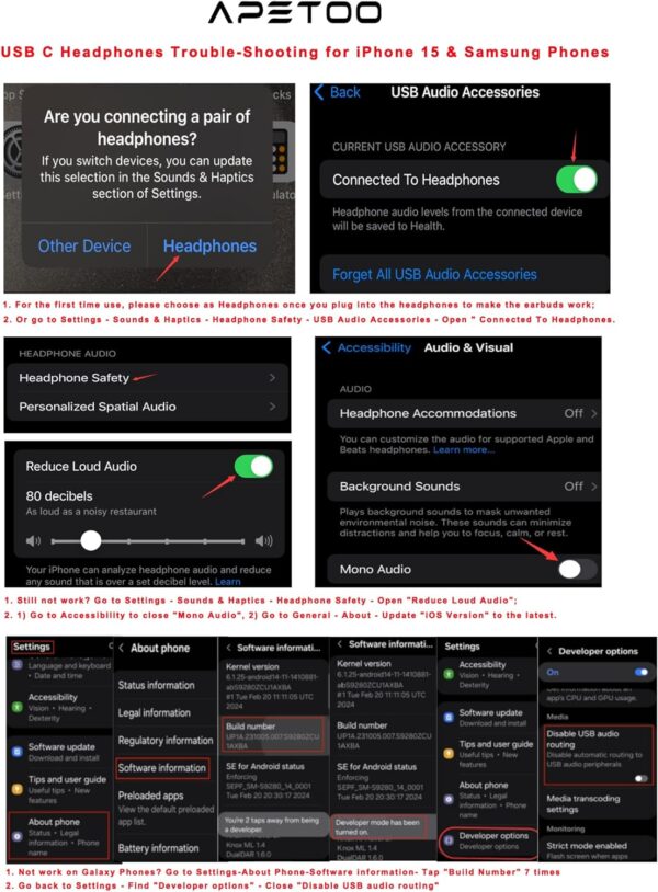 USB C Headphones for iPad Pro iPhone 15 16 Pro,USB Type C Earphones HiFi Stereo USB C Wired Earbuds with Microphone Volume Control for Samsung S23 Ultra S22 S21 Note20 A54,Pixel 7 6 6a 5 4,OnePlus 9 - Image 9