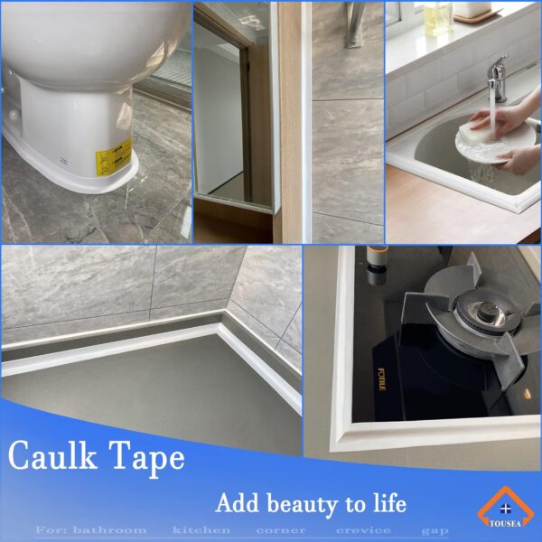 White Caulk Tape for Bath & Kitchen,Caulking Tape for Bathroom Caulking White Self Adhesive Caulk Strip,tub Surround,Toilet Bowl Stick on Gel,Kitchen Countertop (1.5" x 10.5Ft) - Image 7