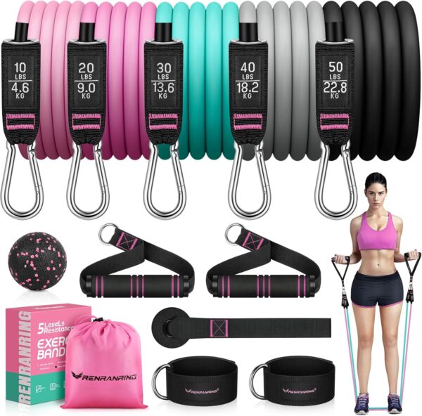 RENRANRING Resistance Bands for Working Out, 150LBS Exercise Bands, Workout Bands, Resistance Bands Set with Handles for Men Women, Legs Ankle Straps for Muscle Training