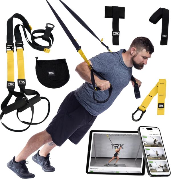 TRX All-in-One Suspension Training System for Weight Training, Cardio, Cross-Training & Resistance Training, Full-Body Workouts for Home, Travel, and Outdoors, Includes Indoor & Outdoor Anchor System