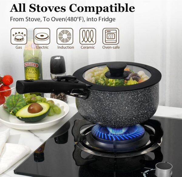 15Pcs Pots and Pans Set Non Stick, Cookware Sets with Detachable Handle, Nonstick RV Kitchen Cooking Set Removable Handles, Oven Safe, Induction Fast, Stackable Non-stick Set, Black - Image 5