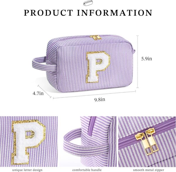 YOOLIFE Makeup Bag - Initial Makeup Bag Cosmetic Bag, Monogram Initial Makeup Bags, Cosmetic Bag, Make Up Bag, Travel Cute Makeup Pouch Makeup Case, Personalized Purple Makeup Bags for Women L - Image 5