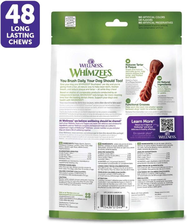 WHIMZEES by Wellness Brushing Dental Chews For Dogs, Grain-Free, Long Lasting Treats, Freshens Breath Extra Small Breed, 48 Count - Image 2