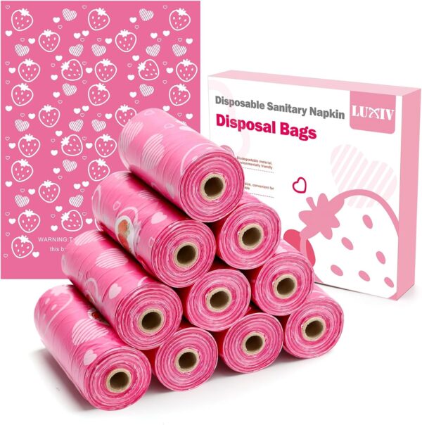 150Pcs Sanitary Napkin Disposal Bags, Luxiv Pink Disposable Sanitary Bag Personal Care Disposal Bags for Tampons Trash Bag, Disposable Mini Bag for Women Privacy Handling Bag Diaper Sack (Pink)