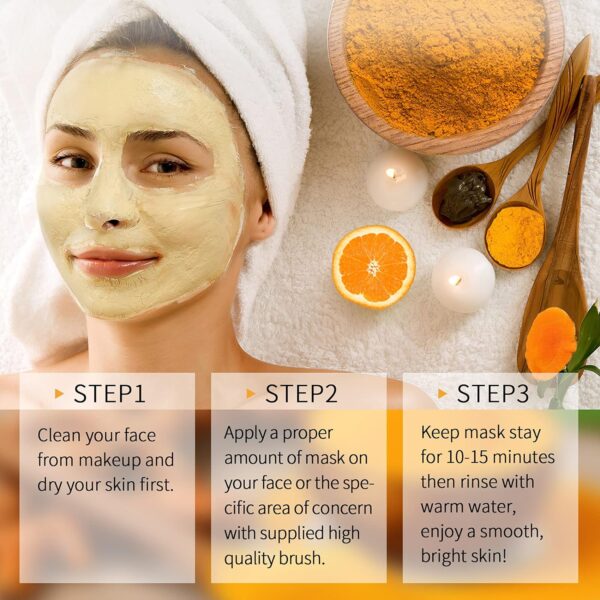 Vitamin C Face Mask with Kaolin Clay and Turmeric for Dark Spots, Dull Skin, Skincare Facial Mask for Controlling Oil and Refining Pores 5.29 Oz - Image 7