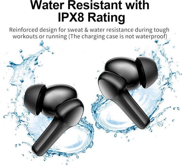 Wireless Earbuds,Bluetooth 5.3 Ear buds Immersive Sound Hi-Fi Stereo IPX8 Waterproof Headsets Premium Deep Bass Headphones with 4 Mics Call Noise Cancelling Earphones for iOS,Android,Workout - Black - Image 6