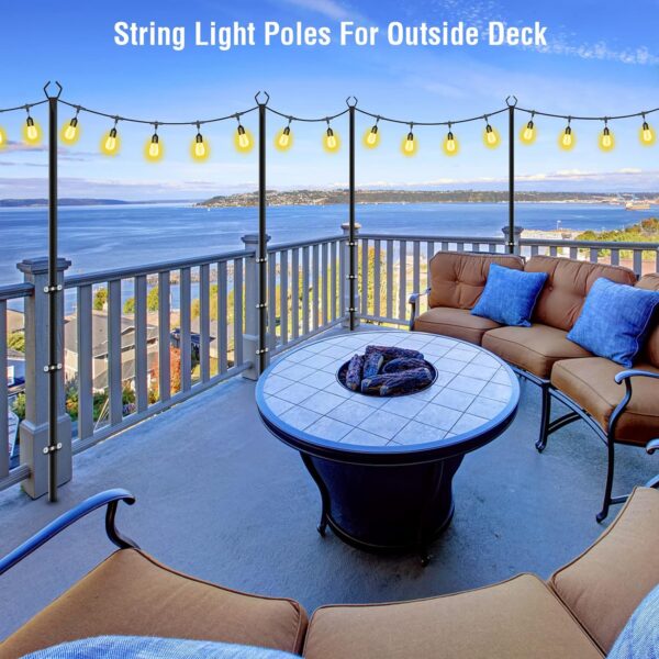 10Ft Metal Poles with Fork for Outdoor String Lights,2 Pack Light Stand for Outside Garden,Patio,Wedding,Backyard,Deck,Party - Image 4