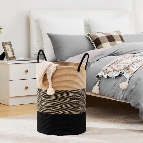 100L Extra Large Laundry Hamper Basket, 26.4Gal Tall Woven Laundry Basket Storage, Baby Nursery Hamper for Blankets, Clothes Hamper for Bedroom and Living Room Organizing, Brown & Black - Image 6