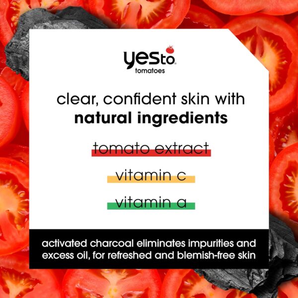 Yes To Tomatoes Clear Skin Detoxifying Charcoal Mud Mask For Acne Prone Skin Draw Out Impurities And Prevent Breakouts Contains Salicylic Acid 96 Natural Ingredients, Red, Tomato, 2.006 Fl Oz - Image 2