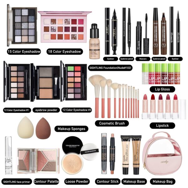 All In One Makeup Kit, Travel Makeup Kit, Makeup Gift Set, Makeup Kit for Women Full Kit, Makeup Bundle Includes Foundation Eyeshadow Palette Lipstick Eyeliner Mascara Contour Stick Cosmetic Brush Set - Image 2