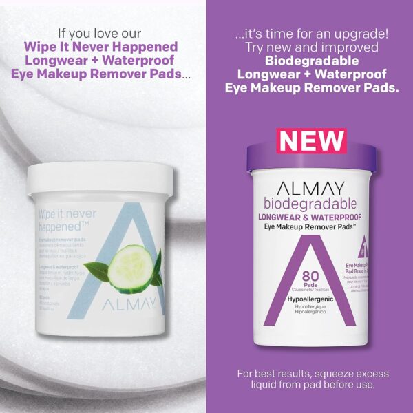 Almay Biodegradable Makeup Remover Pads, Longwear & Waterproof, Hypoallergenic, Fragrance-Free, Dermatologist & Ophthalmologist Tested, 2 Pack - Image 8