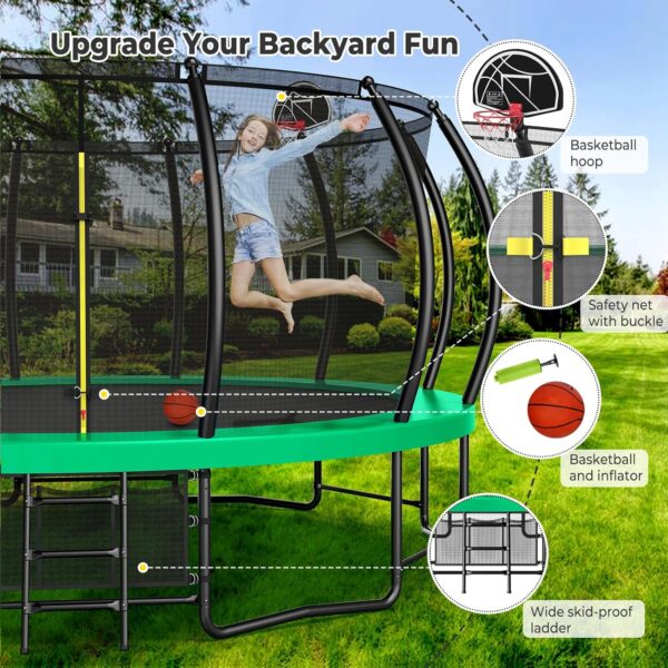 16 15 14 12 10FT Upgrade Outdoor Trampoline for Kids and Adults, Pumpkin Trampolines with Curved Poles, Recreational Trampoline with Sprinkler - Image 2