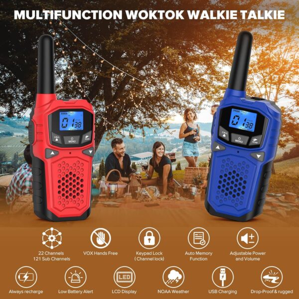 Walkie Talkies for Adults- WokTok Long Range Two Way Radio for Camping Hiking Hand Held Hiking Accessories Camping Gear Xmas Birthday Gift for Kids,SOS Siren,NOAA Weather Alert,3 Radios - Image 3