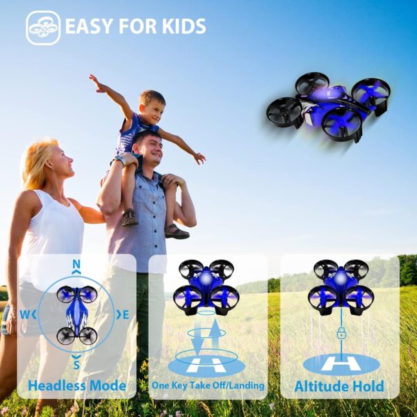 2 In 1 Mini Drones for Kids Remote Control Drone with Land Mode or Fly Mode, LED Lights,Auto Hovering, 3D Flip,Headless Mode and 3 Batteries,Toys Gifts for Boys Girls (Blue) - Image 5