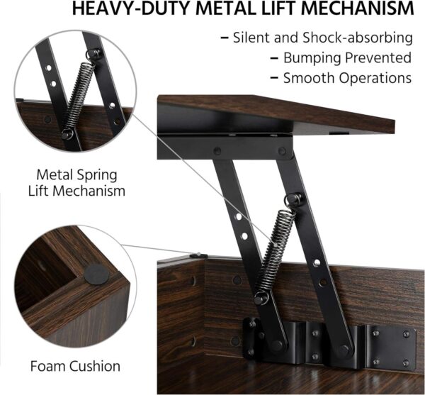 Yaheetech Lift Top Coffee Table with Hidden Compartment and Storage Shelf, Rising Tabletop Dining Table for Living Room Reception Room, 47.5in L, Espresso - Image 8