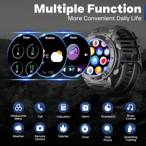 EIGIIS Military Smart Watches for Men(Answer/Call) 1.32'' Rugged Outdoor Smartwatch Health Fitness Tracker with Heart Rate Monitor Tactical Pedometer Smart Watch for Android iOS Phones - Image 6