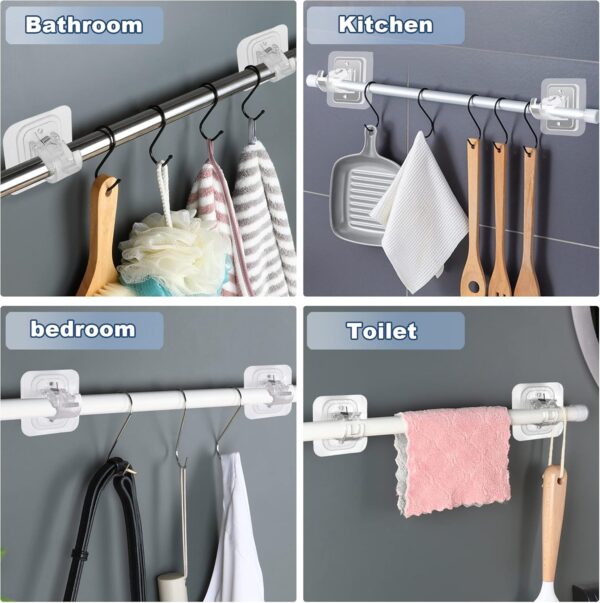 2PCS No Drill Curtain Rod Brackets No Drilling Self Adhesive Curtain Rod Holder Hooks Nail Free Adjustable Curtain Rod Hooks Curtain Hangers for Bathroom Kitchen Home Bathroom and Hotel (Transparent) - Image 5