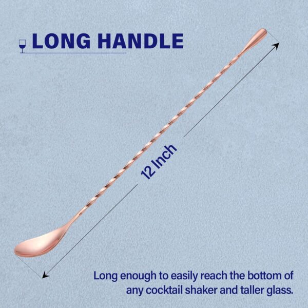 2 Pcs 12 Inches Bar Spoon, Long Handle Mixing Stirrers for Drink, Briout Stainless Steel Bar Cocktail Shaker Spoon, Rose Gold - Image 2