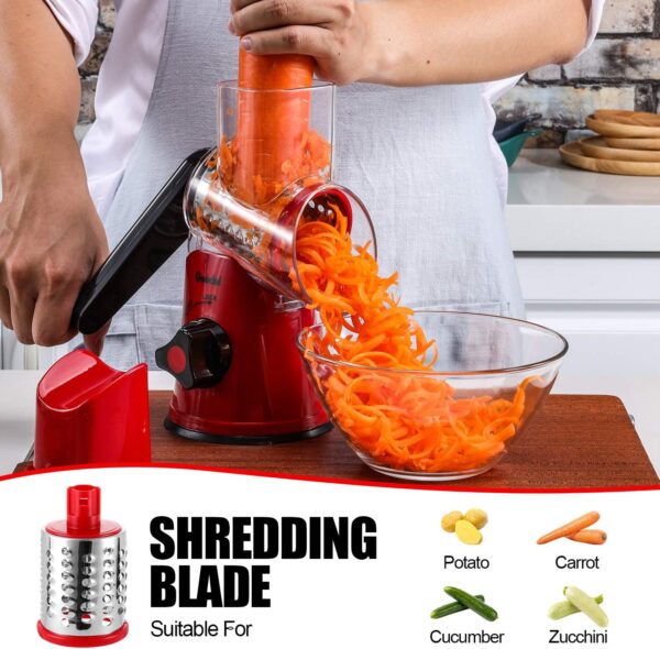 Geedel Rotary Cheese Grater, Kitchen Mandoline Vegetable Slicer with 3 Interchangeable Blades, Easy to Clean Grater for Fruit, Vegetables, Nuts - Image 4