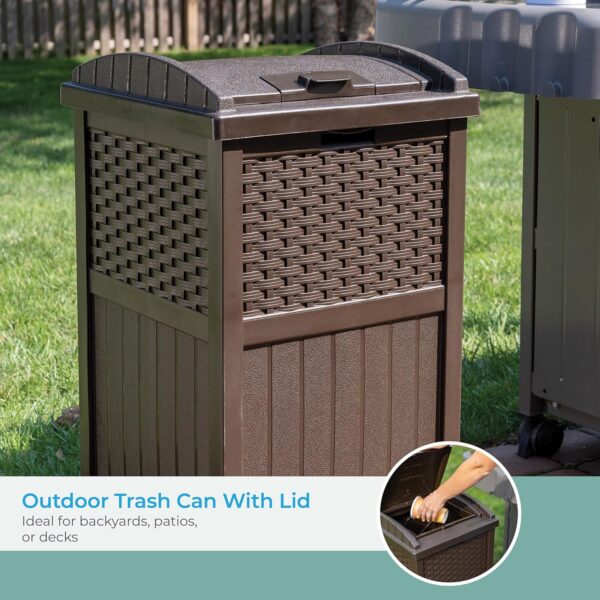 Suncast 33 Gallon Hideaway Can Resin Outdoor Trash with Lid Use in Backyard, Deck, or Patio, 33-Gallon, Brown - Image 3