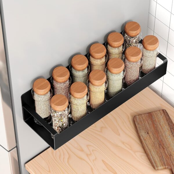 4 Pack Moveable Fridge Magnetic Spice Racks,Metal Black - Image 3