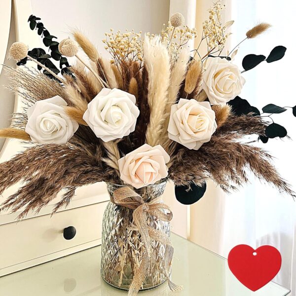 100pcs Artificial Flower Arrangements with Vase, Pampas Grass with Vase Included for Dining Table Centerpiece, Floral Centerpieces, Coffee Table Decor, Christmas Faux Flowers in Vase, Centro de Mesa